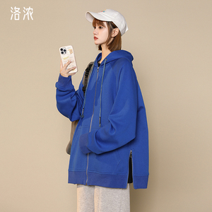 洛浓无性别春秋开衫卫衣男女连帽印花字母美式夹克外套百搭青少年