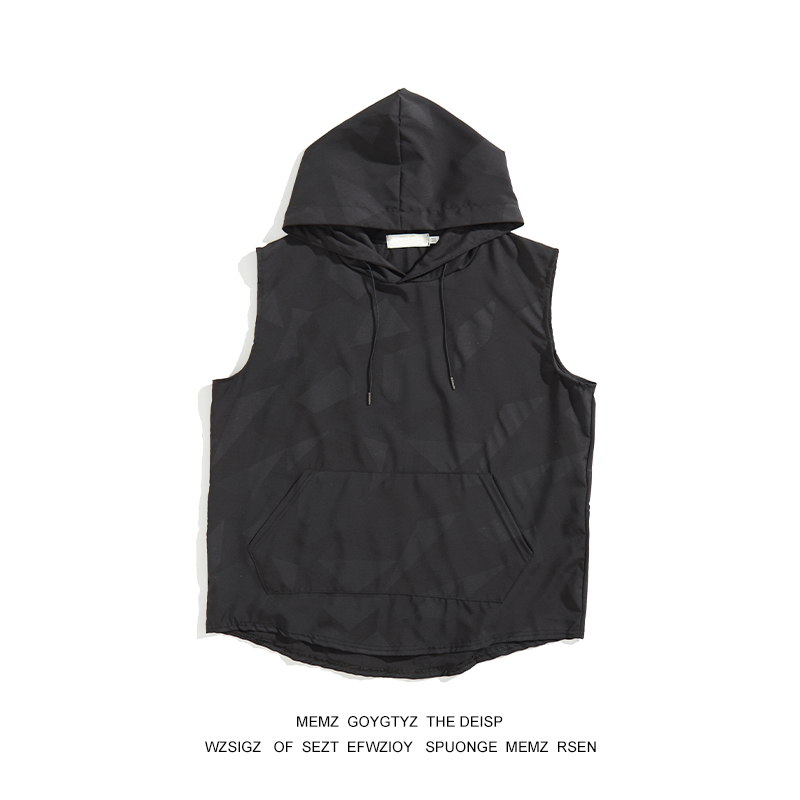 夏季纯色套头港风宽松连帽背心衫