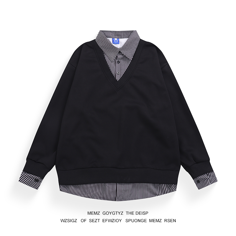 MEMZ美式复古假两件设计感休闲简约卫衣男女春秋百搭潮牌时尚上衣