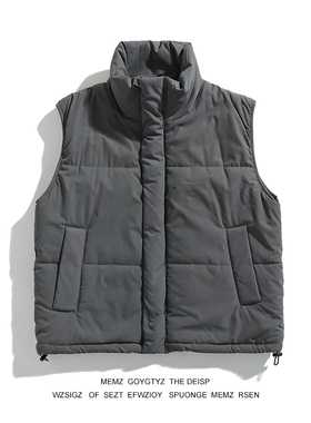 MEMZ冬季潮牌百搭纯色马甲棉衣男港风宽松纯色高领百搭马夹棉服潮