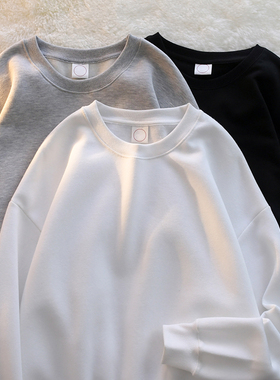 MEMZ秋冬季简约纯色加绒圆领卫衣男潮牌港风宽松流行学生百搭卫衣