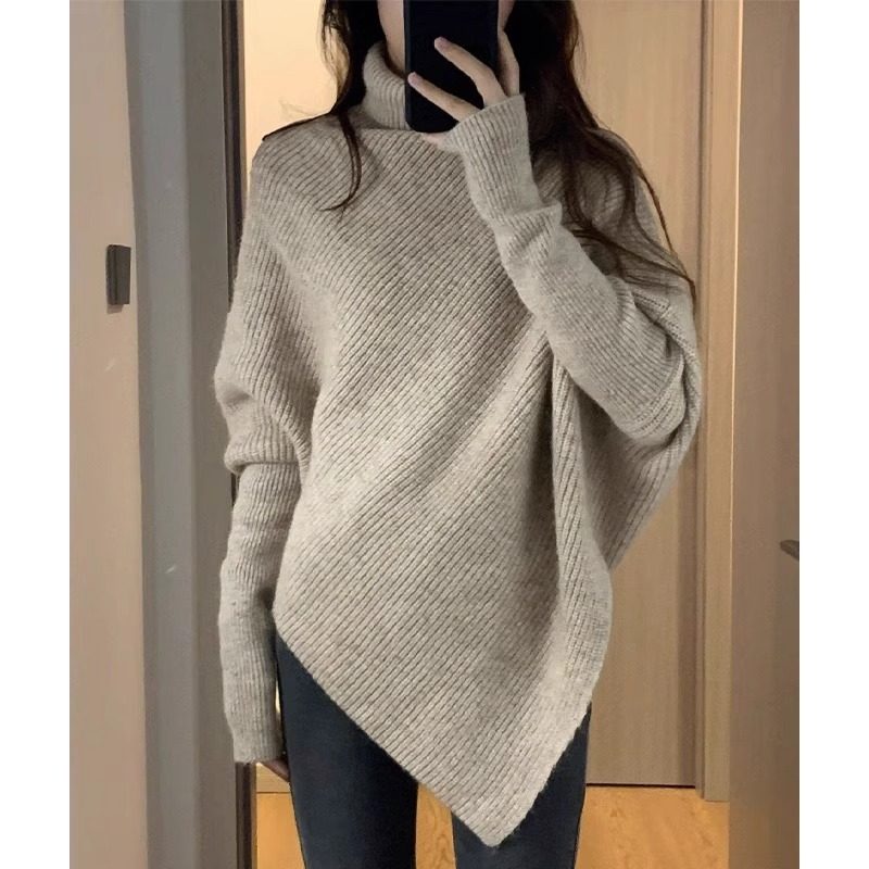 高领长袖毛衣女秋冬新款时尚设计感小众不规则内搭外穿打底衫上衣