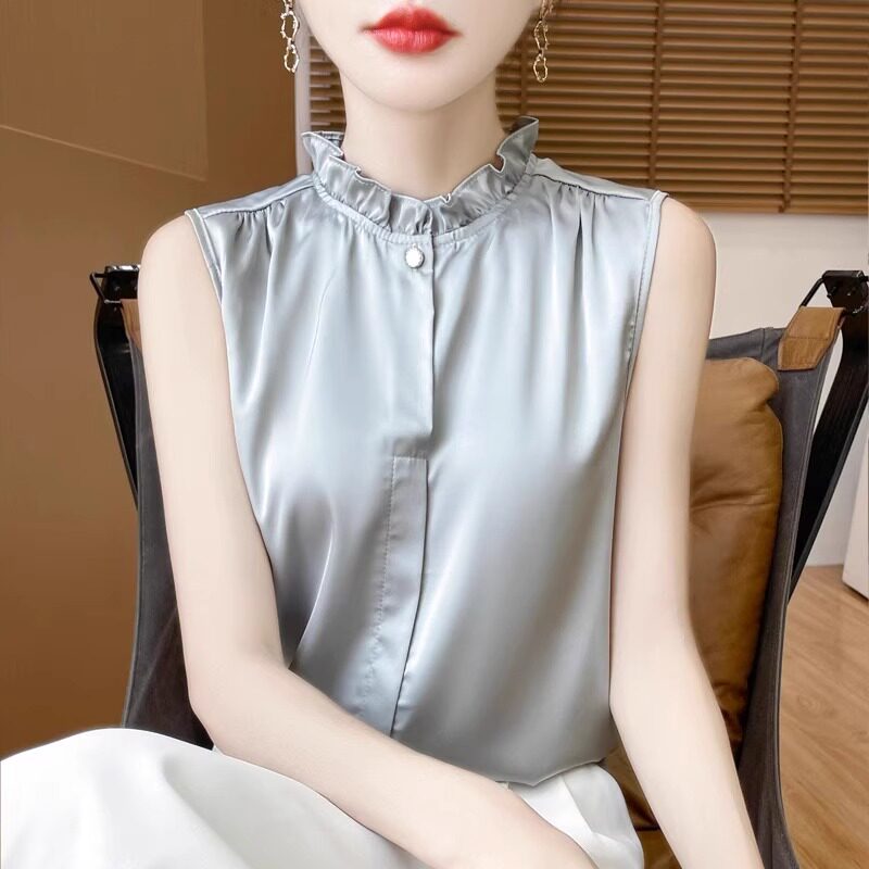 花边领无袖背心T恤女夏新款时尚休闲洋气减龄内搭外穿打底衫上衣