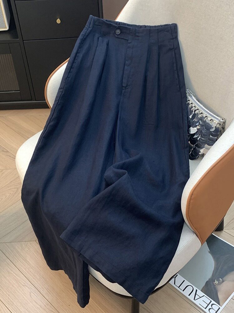 休闲裤女夏季新款大码宽松显瘦时尚百搭女士高腰垂感九分直筒裤子