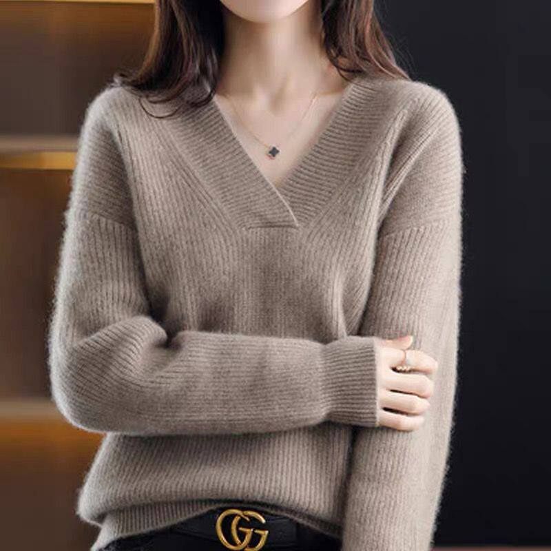 V领毛衣女2025秋冬新款宽松内搭洋气上衣纯色套头外穿针织打底衫