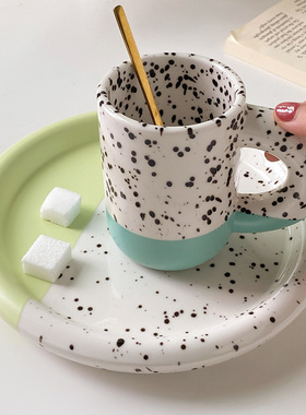 浅白doo【高颜值杯碟】ins风陶瓷马克杯家用咖啡杯水杯小碟子套装