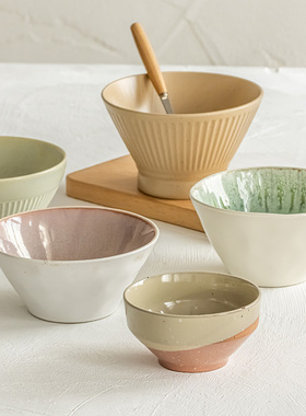 浅白doo陶瓷面碗斗笠碗家用高脚饭碗日式餐具斗笠拉面碗汤碗微瑕