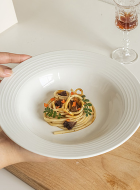 浅白doo6.99两个ins草帽盘高级感意面盘早餐盘简约螺纹西餐盘微瑕