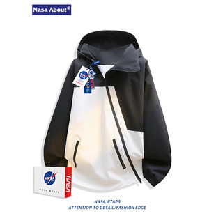 防水登山服 拼接撞色斜拉链冲锋情侣外套春秋季 NASA ABOUT男女同款