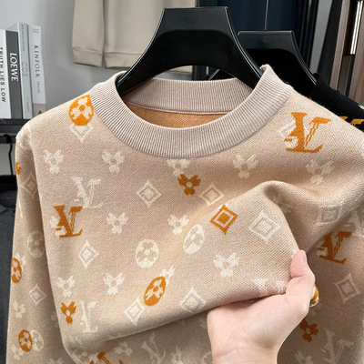 爆款潮牌时尚提花毛衣男休闲宽松百搭潮流打底衫冬季新款男士毛衣