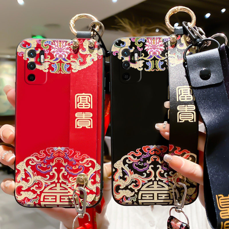 红米note105g手机壳红米note10pro背带斜跨minote105g中国风红色nt10