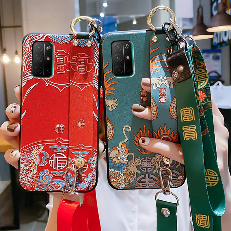 华为荣耀30s手机壳huawei背带斜跨容易30s吉祥红色荣誉3os腕带女款h0