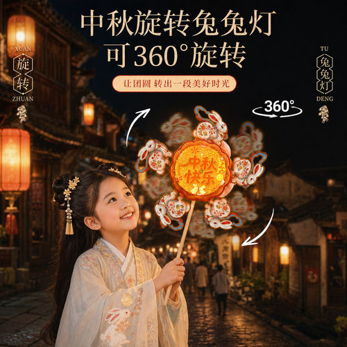 新年手提灯笼儿童发光旋转风车灯笼手工材料包摆摊兔子花灯灯