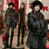 粉红九周年专享 短款 立领拉链款 皮毛一体外套 52317