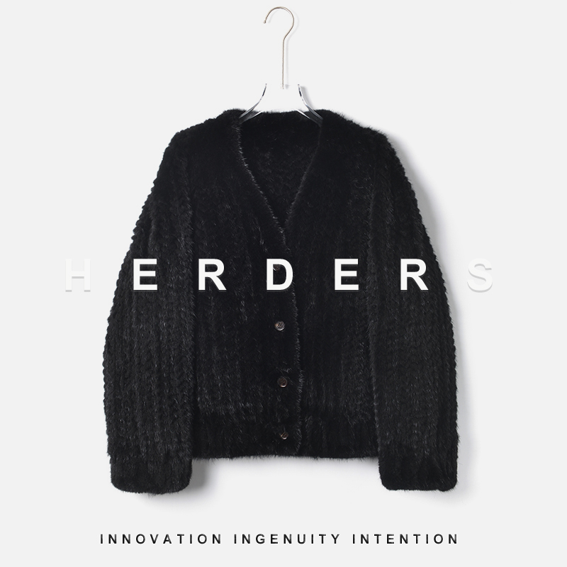 【成都罗罗】短款V领水貂编织外套 256932