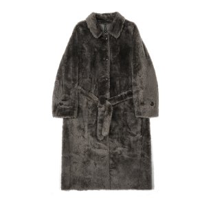 系带皮毛一体 小翻领纽扣款 拉贡长款 40580 邢康莉甄选