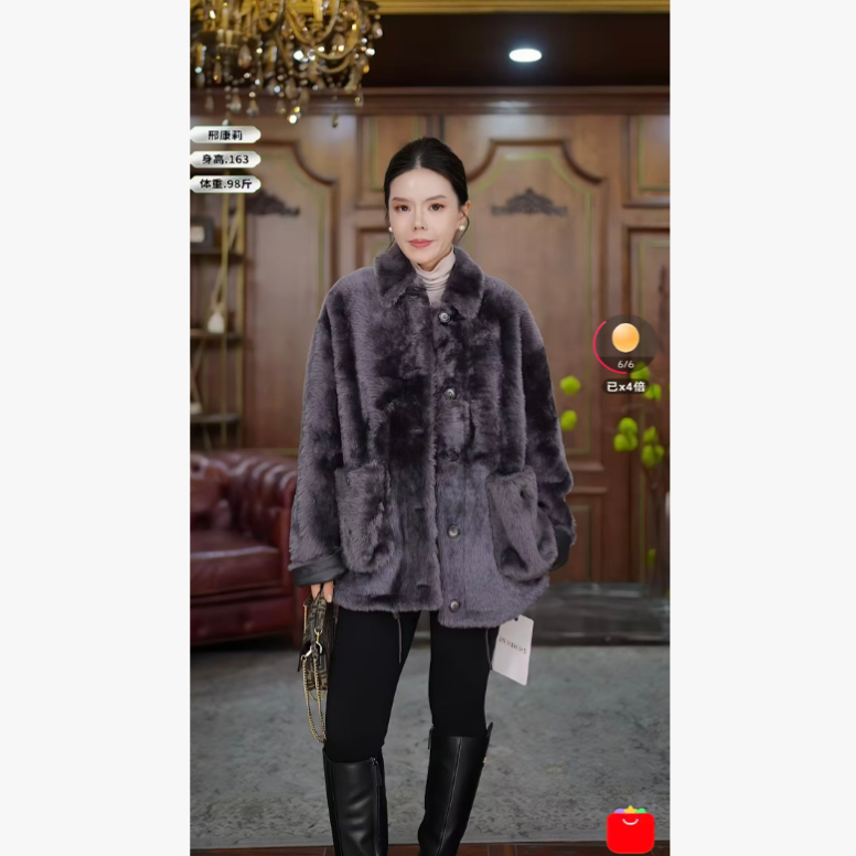 《邢康莉甄选》 短款翻领皮毛一体外套 52188