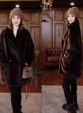 【辰大嗓严选】 翻领中长款皮毛一体外套 52231