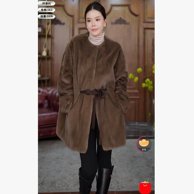 《邢康莉甄选》 中长款圆领水貂外套 52178