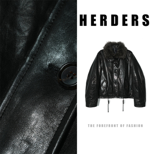 【辰大嗓严选】短款毛领纽扣款皮革羽绒服 52297