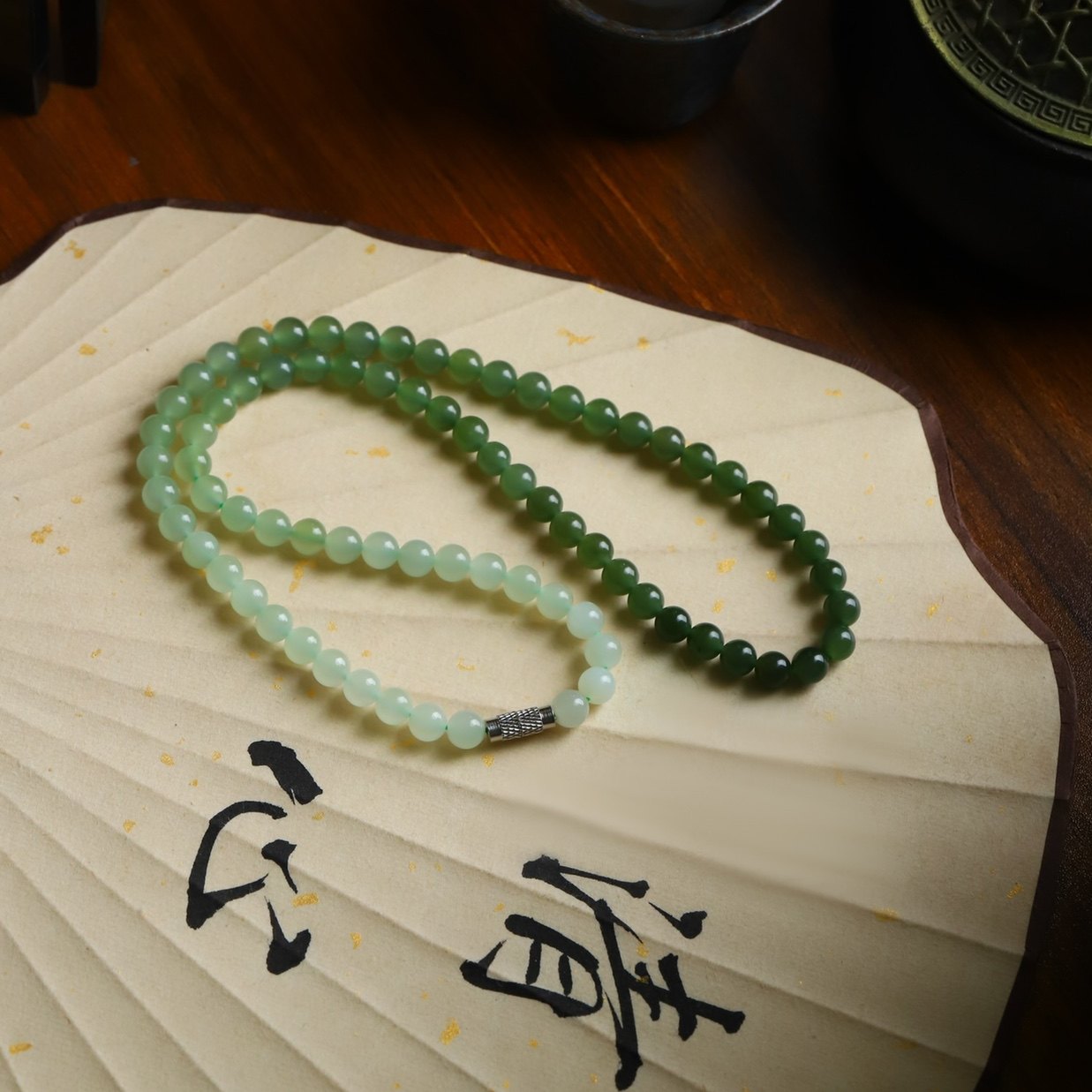 和田玉青海料晴水渐变项链高级感