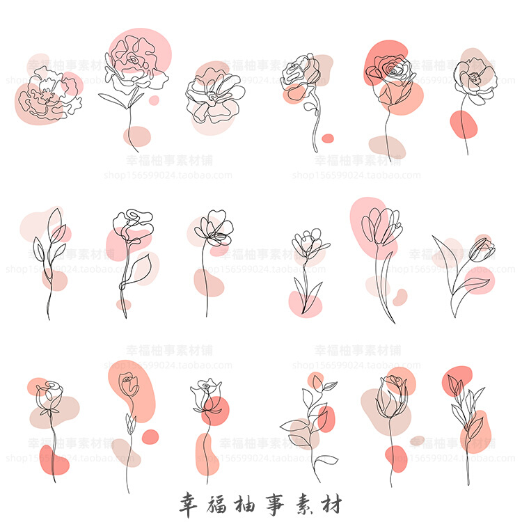 手绘简笔画抽象线稿玫瑰郁金香花朵装饰画logo图标插画ai设计素材