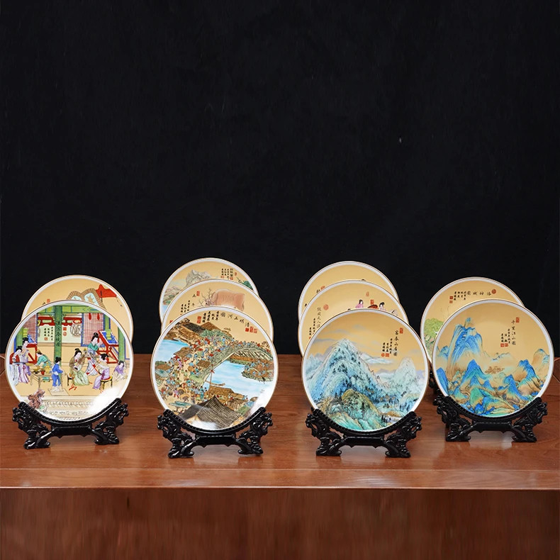 国宝十绝赏盘十件名画十大宗师十大赏盘陶瓷摆盘手绘工艺品摆件