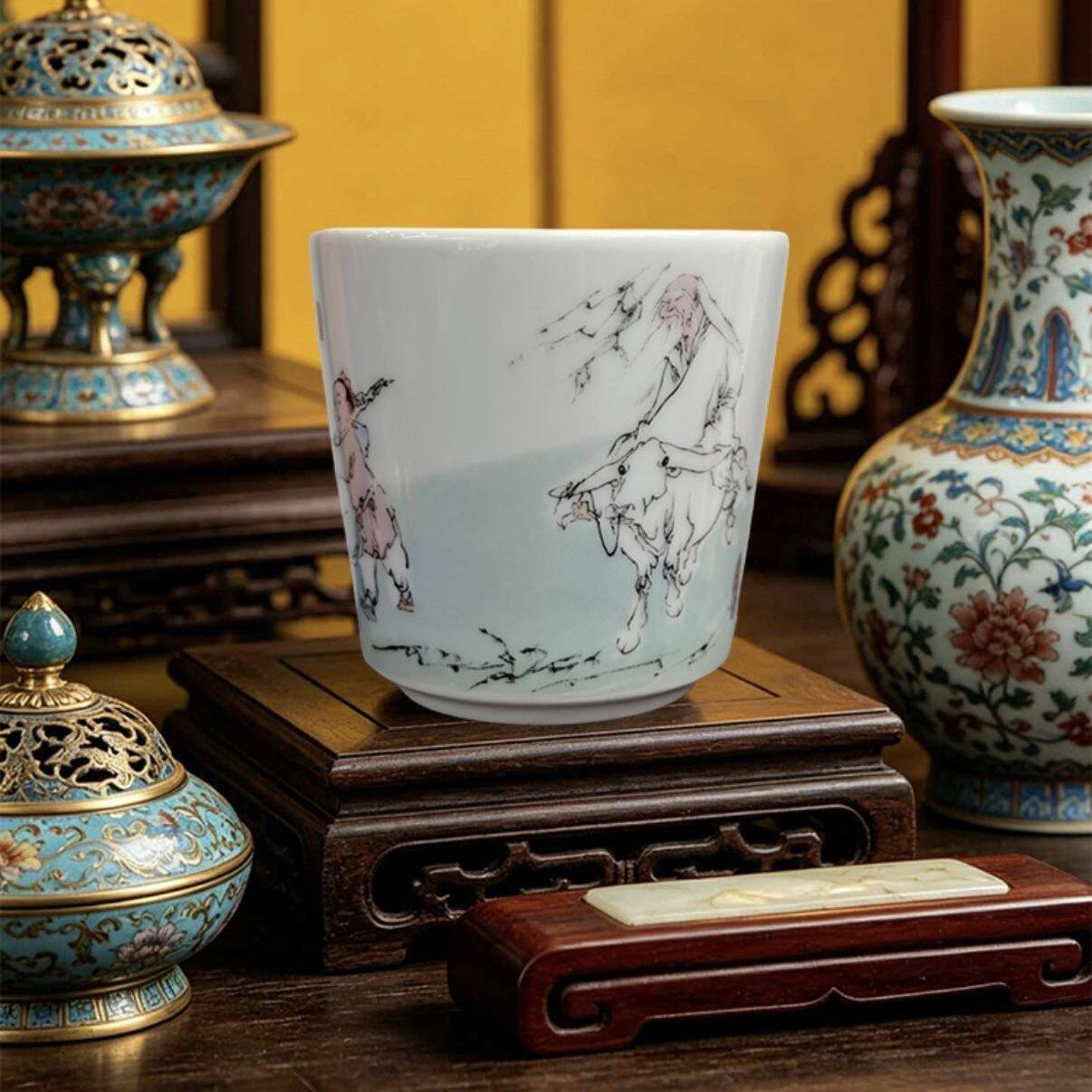 老子出关图主人杯中式复古功夫茶具品茗杯景德镇高档陶瓷个人茶杯