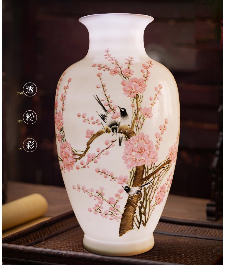 灵鹊兆喜观音瓶景德镇手工制作御窑梅花花瓶家居摆件北京盛典优品