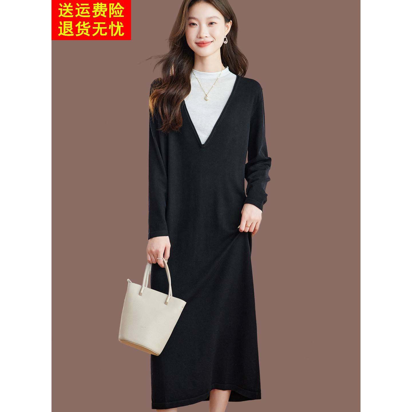 长款毛衣羊毛针织打底连衣裙女秋冬新款气质洋气内搭配大衣冬裙子