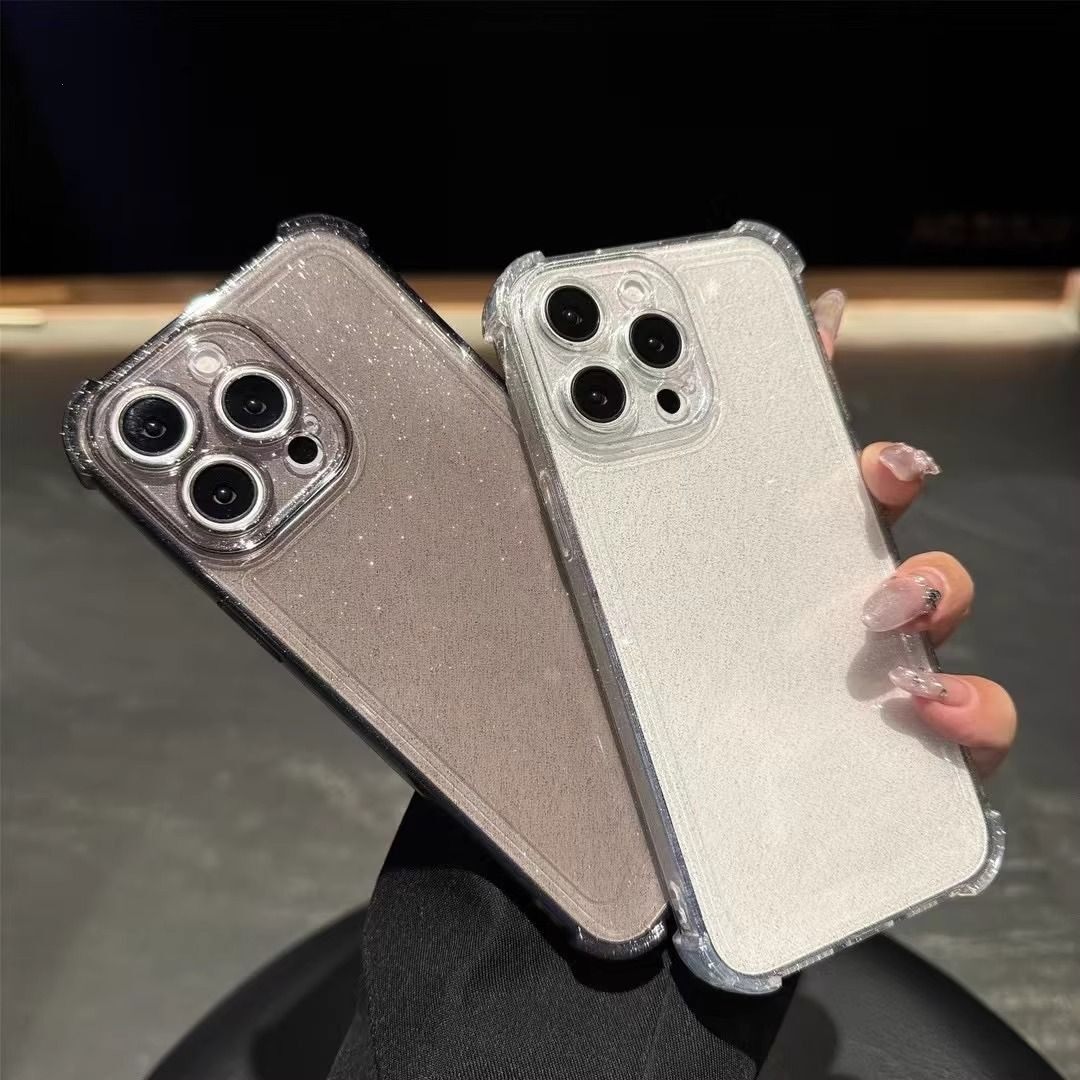 苹果16PRoMax四角防摔闪粉iPhone14promax手机壳透明15pro细闪14/13防摔11高级12pro硅胶xsma气囊XR/XS保护套