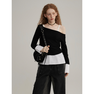 斜肩拼接衬衫 摆长袖 针织衫 设计感上衣 RUGM 2025春季 Retro