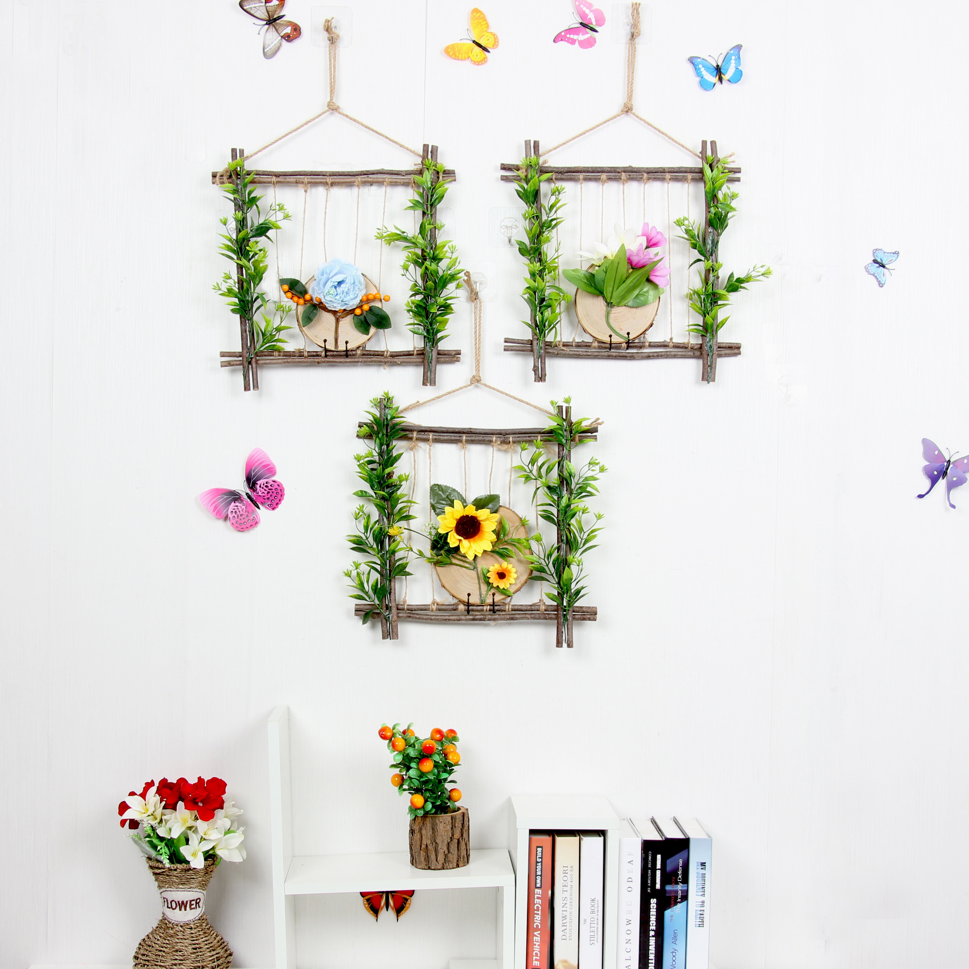 天然干树枝房间墙壁挂饰仿真花壁挂室内装饰幼儿园手工环创森系