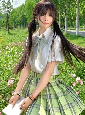 春夏浅格校供青色绿色jk格裙正版原创学院风百褶裙显瘦a字半身裙