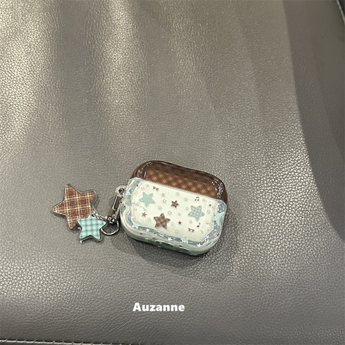半透格纹小星星耳机壳保护套