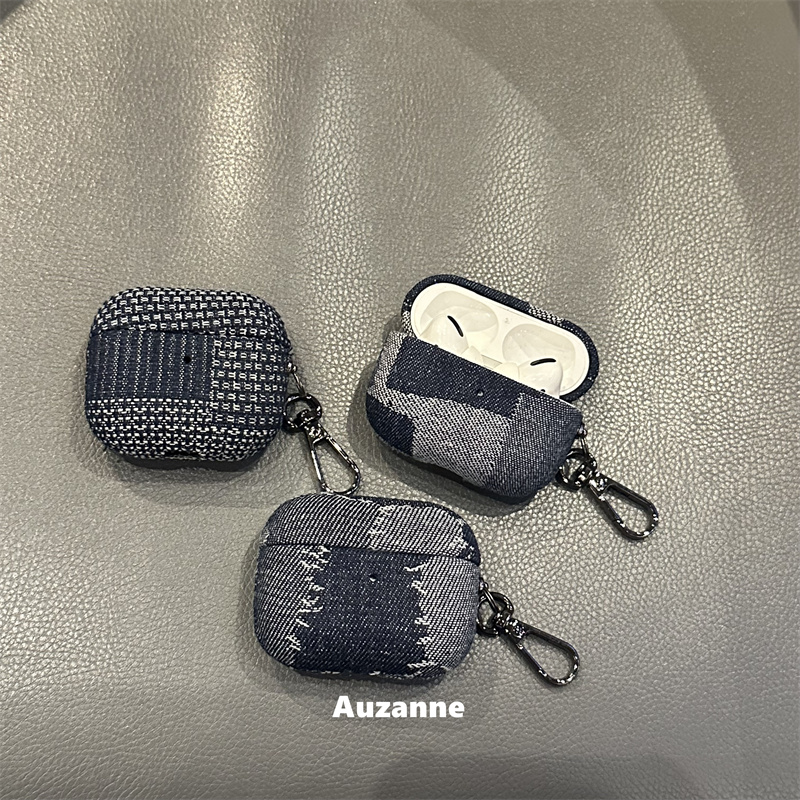 简约拼色牛仔布耳机壳保护套