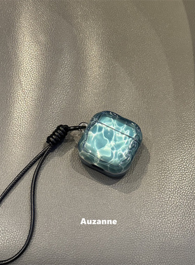 半透蓝色水波纹适用于freebuds6i保护套FreeClip1代2代耳机壳