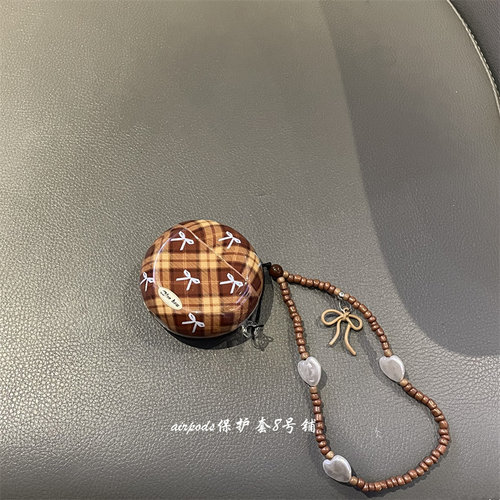 华为棕色格纹蝴蝶结耳机壳