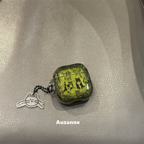 半透绿色可爱小猫耳机壳保护套