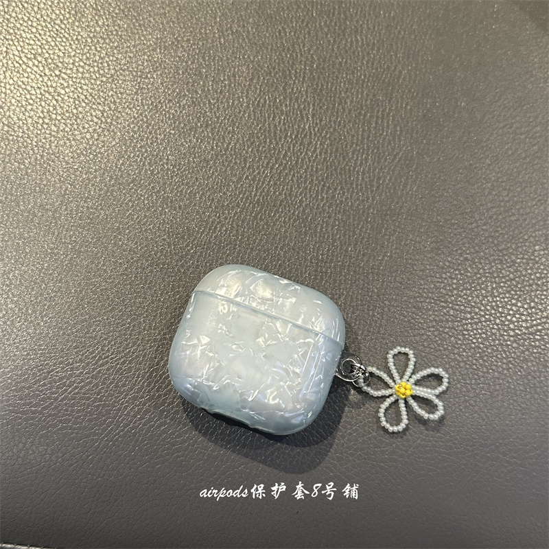 蓝色贝壳纹花朵挂坠耳机壳