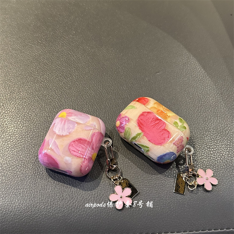 ins风油画彩色花朵耳机壳