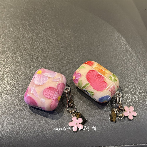 ins风油画彩色花朵耳机壳