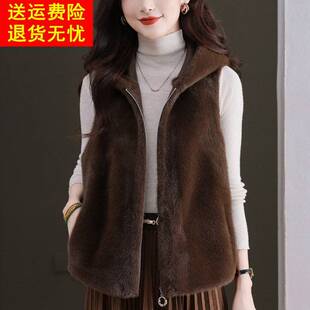马甲皮草外套女秋冬海宁年轻款皮毛一体大衣仿水貂绒加厚马夹上衣