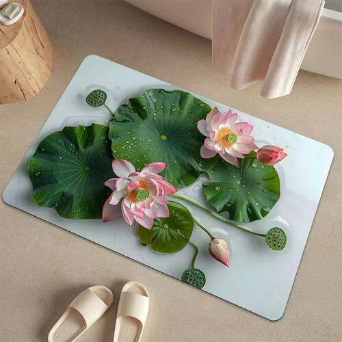 化污为财3D荷花浴室吸水防滑地垫卫生间门口硅藻泥脚垫子家用地毯