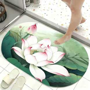 化污为财丨荷花莲花浴室吸水防滑地垫卫生间厕所门口中式脚垫地毯