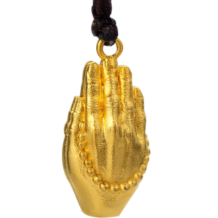 订制999足金黄金 实心立体佛手祈祷之手吊坠祝愿平安护身项坠
