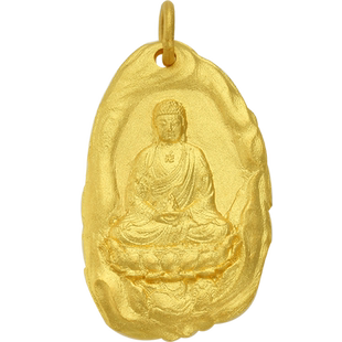 999足金黄金定制素金实心十二生肖羊猴守护佛大日如来项链吊坠