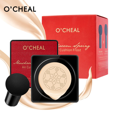 O'CHEAL彩妆跨境热卖蘑菇气垫欧美色英文版蘑菇粉扑红色气垫BB霜