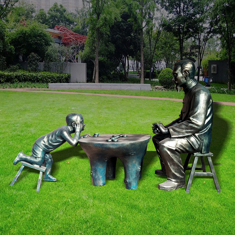 玻璃钢下象棋人物民俗雕塑园林小区广场商业街小品景观雕塑摆件