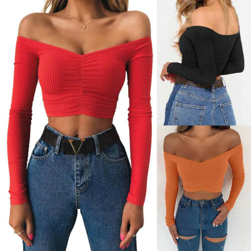 en V, Camiseta corta de punto Sexy de corte bajo para mujer